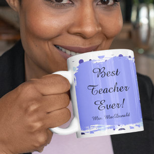 Caneca De Café Presente melhor professora já com bolinhas roxas