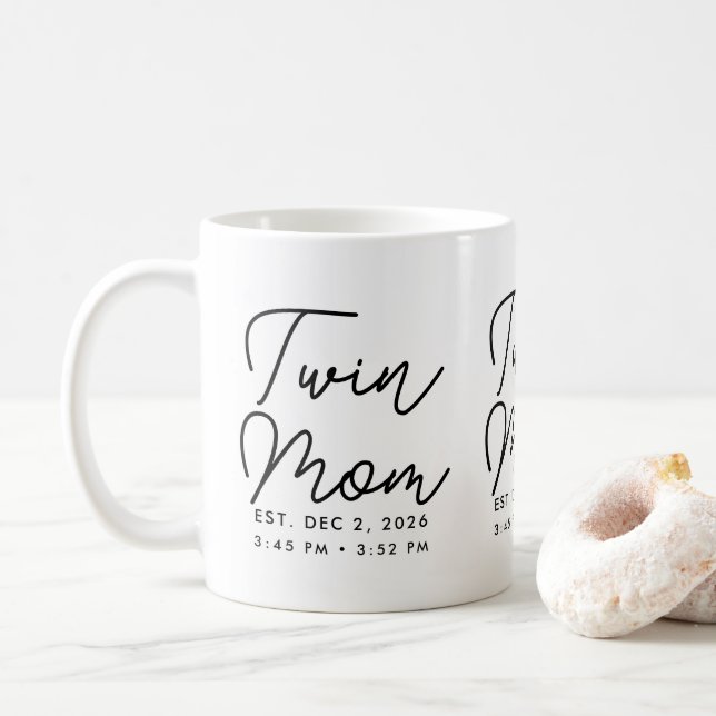 Caneca De Café Presente Mínimo para Mãe de Gêmeos Estabelecida (Com Donut)