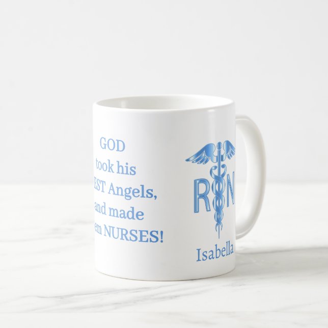 Caneca De Café Presente na Enfermeira RN - Personalizar - Azul (Frente Esquerda)