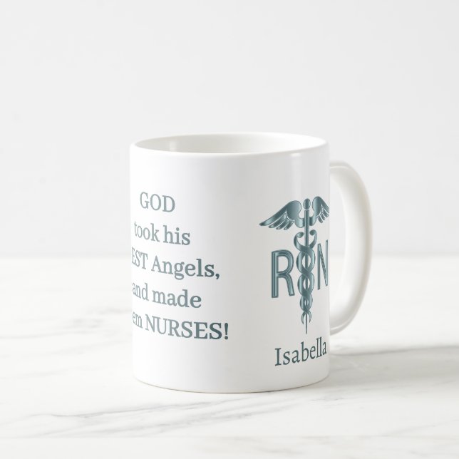 Caneca De Café Presente na Enfermeira RN - Personalize - Teal (Frente Esquerda)