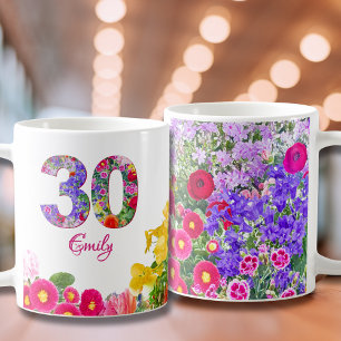 Caneca De Café Presente para aniversário de 30 anos - Número Flor