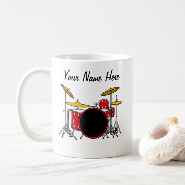 Caneca De Café Presente para músico de professor de tambor de can (Com Donut)
