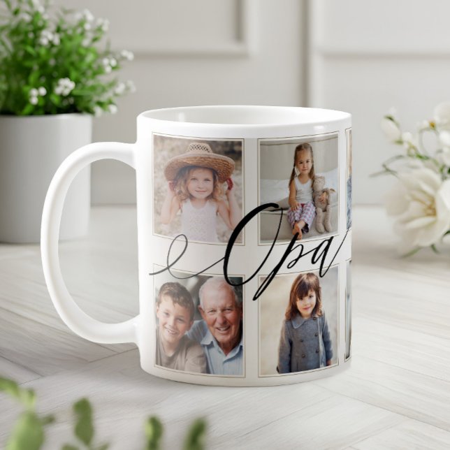 Caneca De Café Presente para Opa | Colagem de Fotografias de Neto (Gift for Opa | Grandchildren Photo Collage Coffee Mug)