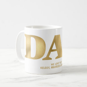 Caneca De Café Presente para Pai com Nomes de Crianças Dourados