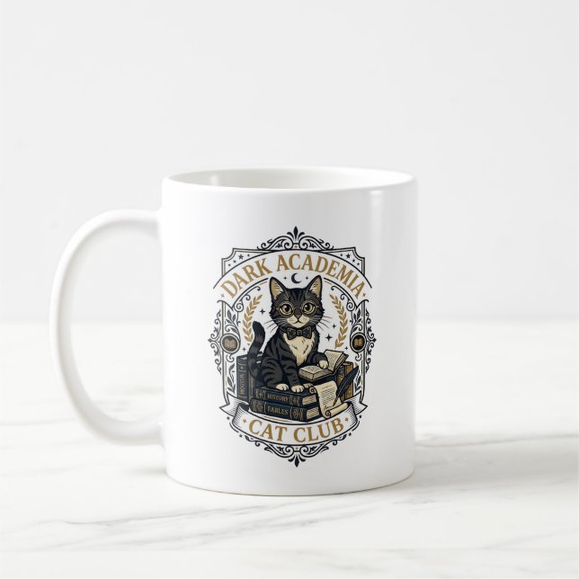 Caneca De Café Presente para Pai de Gato da Dark Academia - Dark  (Esquerda)