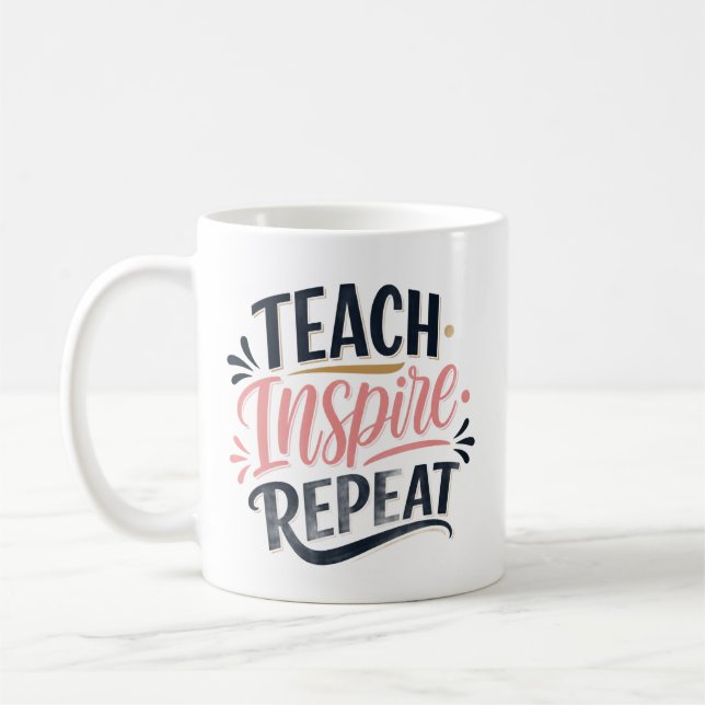 Caneca De Café Presente para Professor Ensinar Inspirar Repetir (Esquerda)