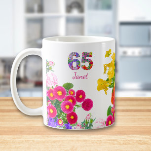 Caneca De Café Presente Personalizado Boho Floral para os 65 Anos