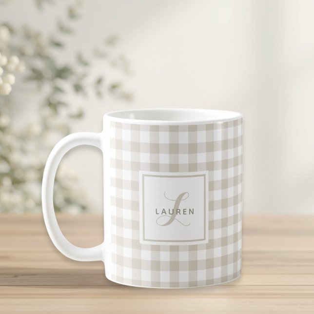 Caneca De Café Presente Personalizado com Inicial e Nome em Xadre (Criador carregado)