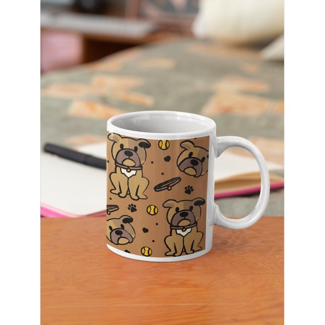 Caneca De Café Presente Personalizado com o Padrão do Adorável Bu (Start your morning with these cute pups.🐾 The perfect wrap-around gift for Bulldog lovers.)