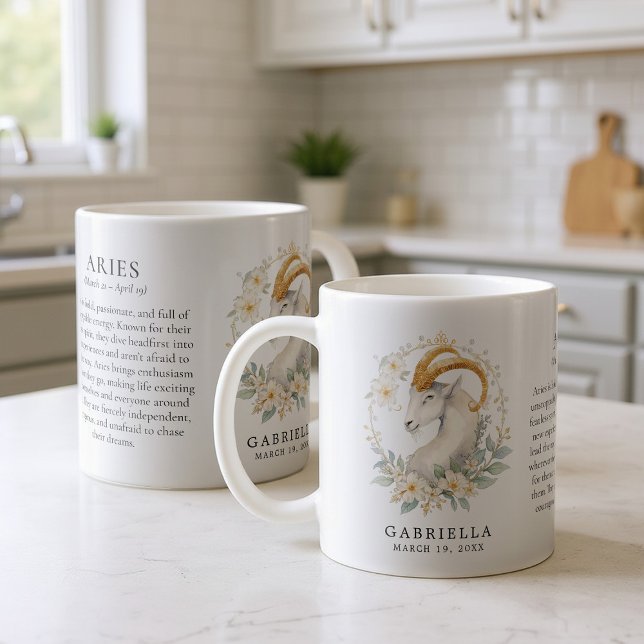 Caneca De Café Presente Personalizado com o Signo de Áries (Criador carregado)