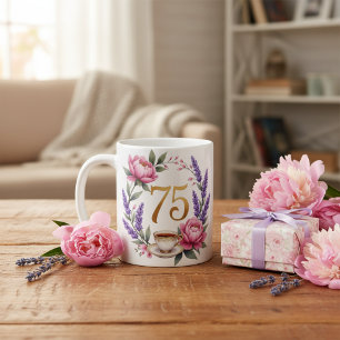 Caneca De Café Presente Personalizado de 75 Anos de Avó Floral