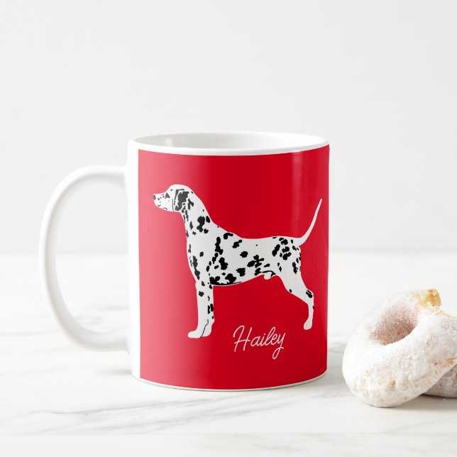 Caneca De Café Presente Personalizado De Cão Em Destaque Dalmátic (Com Donut)