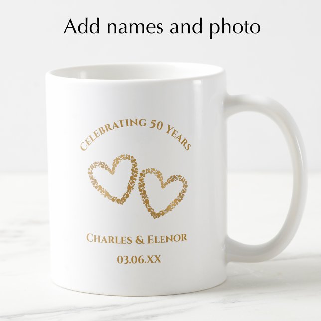 Caneca De Café Presente Personalizado de Foto para o 50º Aniversá (Create a personalized photo keepsake golden 50th wedding anniversary mug. Great custom gift idea.)