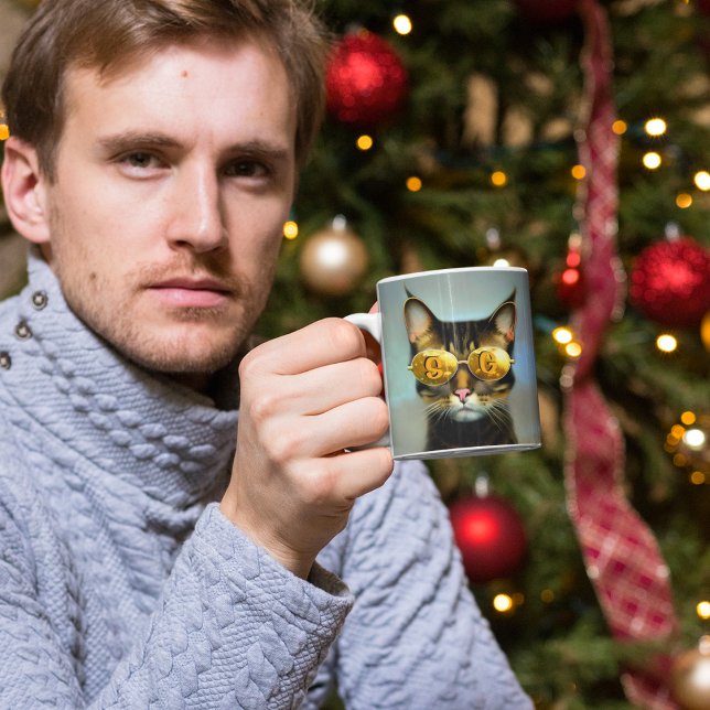 Caneca De Café presente personalizado de gatos legal monograma (Cool cat mug)