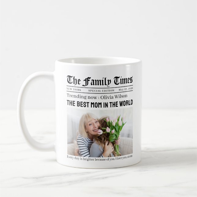 Caneca De Café Presente Personalizado de Jornal do Dia das Mães p (Esquerda)