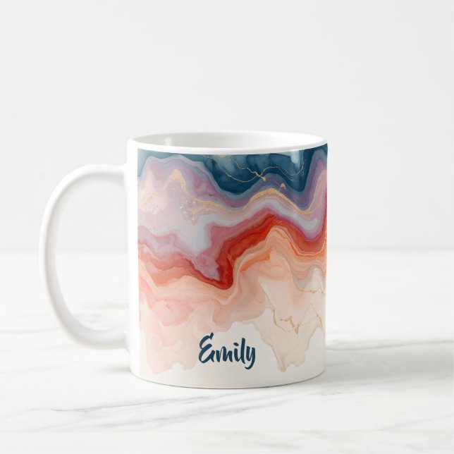 Caneca De Café Presente Personalizado de Mármore Rosa com Nome em (Esquerda)