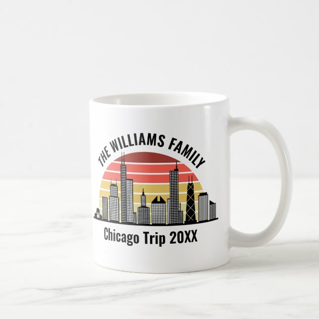 Caneca De Café Presente Personalizado de Viagem Familiar Chicago  (Direita)