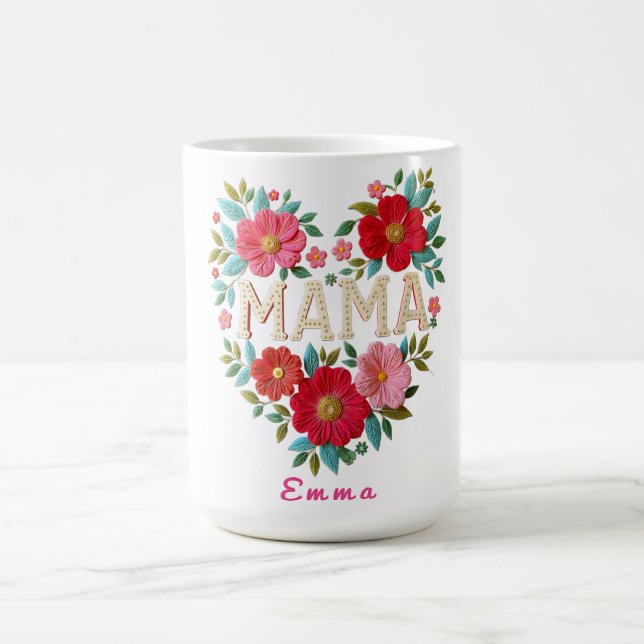 Caneca De Café Presente Personalizado Floral Coração de Mamãe (Centro)