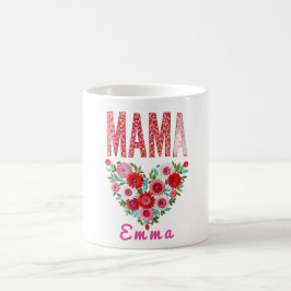 Caneca De Café Presente Personalizado Floral Coração de Mamãe