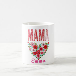 Caneca De Café Presente Personalizado Floral Coração de Mamãe