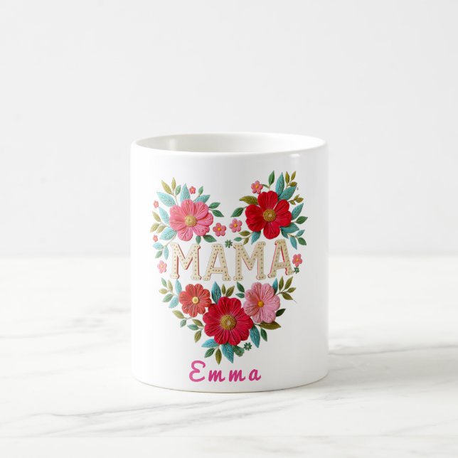 Caneca De Café Presente Personalizado Floral Coração de Mamãe (Centro)
