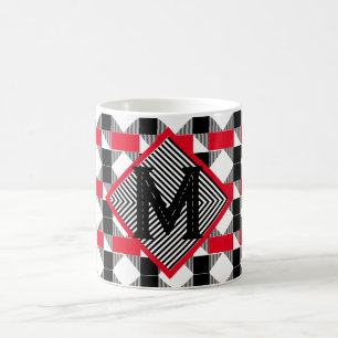 Caneca De Café Presente Personalizado Geométrico Monograma Vermel