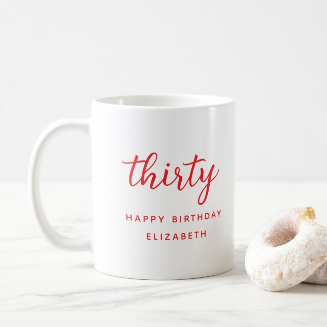 Caneca De Café Presente Personalizado Moderno Vermelho de 30 Anos (Com Donut)