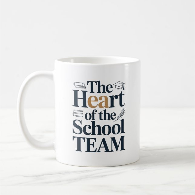Caneca De Café Presente Personalizado O Coração da Equipe Escolar (Esquerda)