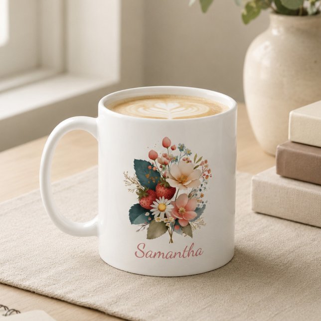 Caneca De Café Presente Personalizado para Ela Nome Floral de Fru (Criador carregado)