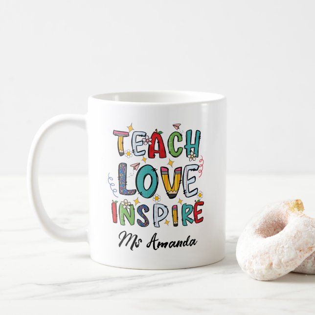 Caneca De Café Presente Personalizado para Professores: Ensine Am (Com Donut)