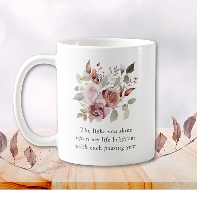 Caneca De Café Presente Romântico de Aniversário Floral (Romantic Floral Anniversary Gift Coffee Mug)