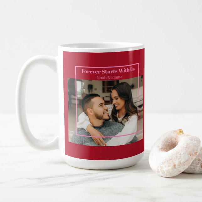 Caneca De Café Presente Romântico Personalizado com Foto e Texto  (Com Donut)
