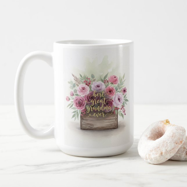 Caneca De Café Presente Sentimental para Avó com Estampa Floral V (Com Donut)
