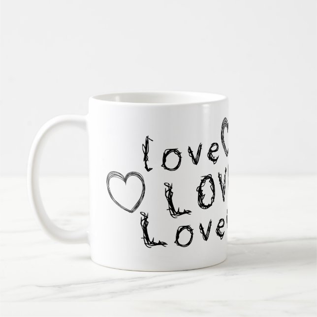 Caneca De Café Presente Único: Amor, Amor, Amor no Escrevendo Arr (Esquerda)