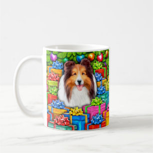 Caneca De Café Presentes abertos do Natal de Sheltie