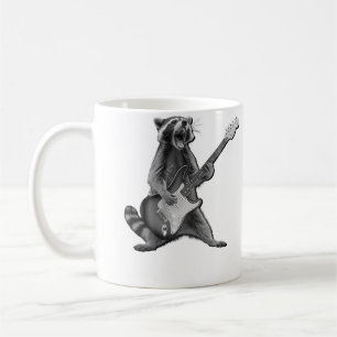 Caneca De Café Presentes de Guaxinim Tocando Guitarra Rock And Ro