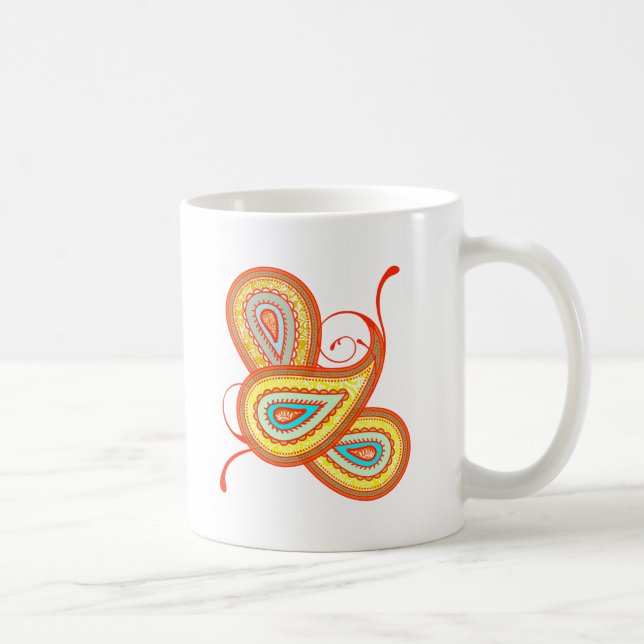 Caneca De Café Presentes de Mint Paisley Laranja Amarelo Moderno (Direita)