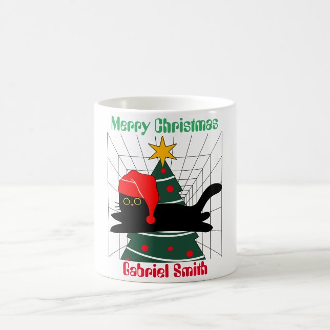 Caneca De Café presentes de natal de gatos, nome personalizado (Centro)