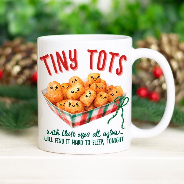 Caneca De Café Presentes de Natal Divertidos Tiny Tater Tots Humo (Funny Tiny Tots saying watercolor Christmas tater tots saying quote modern cute holiday humor gift )