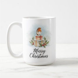 Caneca De Café Presentes de Robin em Aquarela Holly Feliz Natal