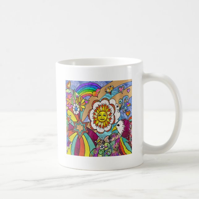 Caneca De Café Presentes de Roupa de Águia Solar Psicodélica Retr (Direita)