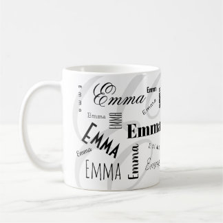 Caneca de Café Preta Branca com Nome Personalizado