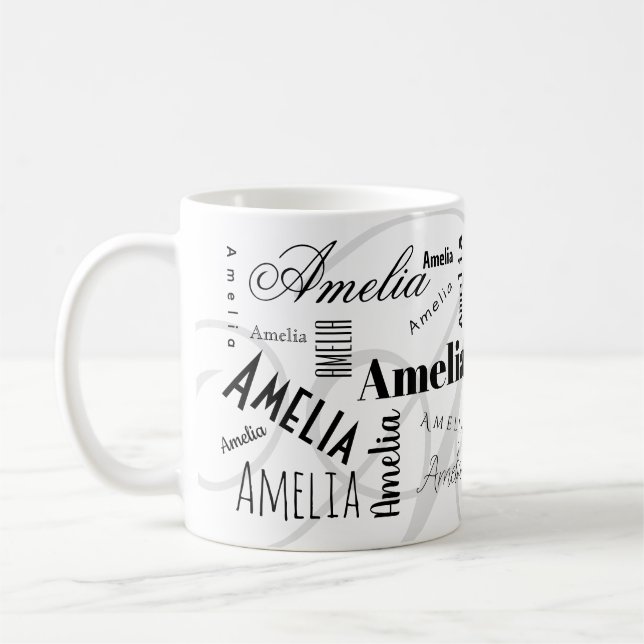 Caneca de Café Preta Branca Nome Personalizado Ame (Esquerda)