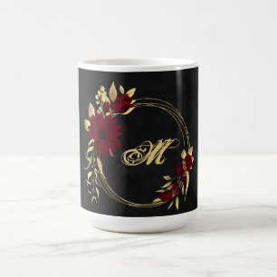 Caneca de café preta chique em burgundy e dourado