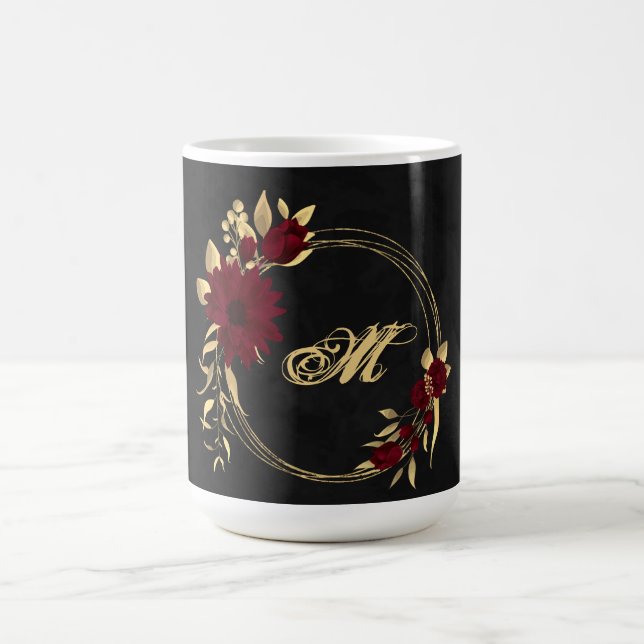 Caneca de café preta chique em burgundy e dourado (Centro)