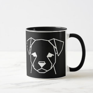Caneca de Café Preta com Arte Minimalista Geométri