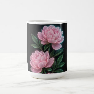 Caneca de Café Preta com Peônia Rosa Antiga Floral
