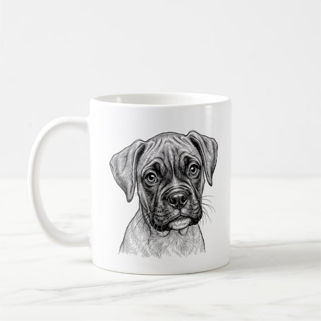 Caneca de Café Preta de Cachorrinho Boxer Tímido (Esquerda)