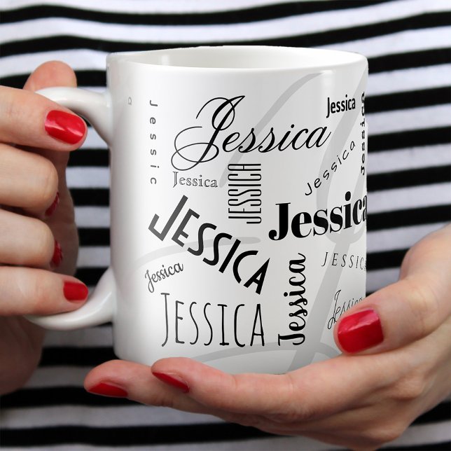 Caneca de Café Preta e Branca com Nome Personaliza (Criador carregado)