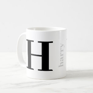 Caneca de Café Preta Prata com Nome Monograma Mode